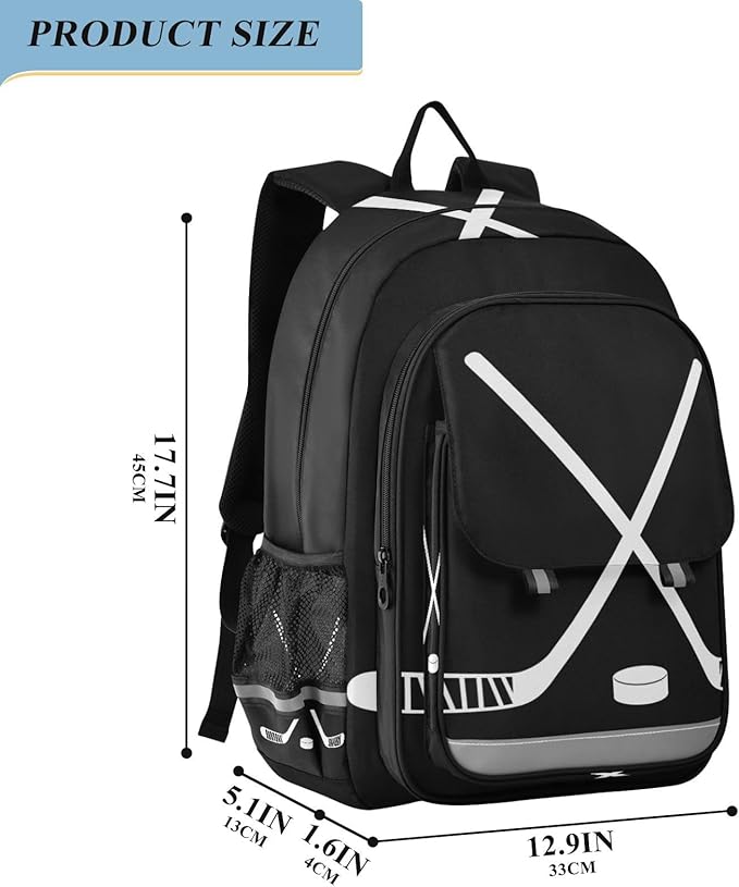 Jucciaco Sport Hockey Stick School Backpack Laptop Travel Daypack for Kids Girls Boys, Personalized Computer Notebooks Bookbag with Adjustable Padded Straps