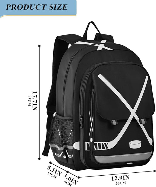 Jucciaco Sport Hockey Stick School Backpack Laptop Travel Daypack for Kids Girls Boys, Personalized Computer Notebooks Bookbag with Adjustable Padded Straps