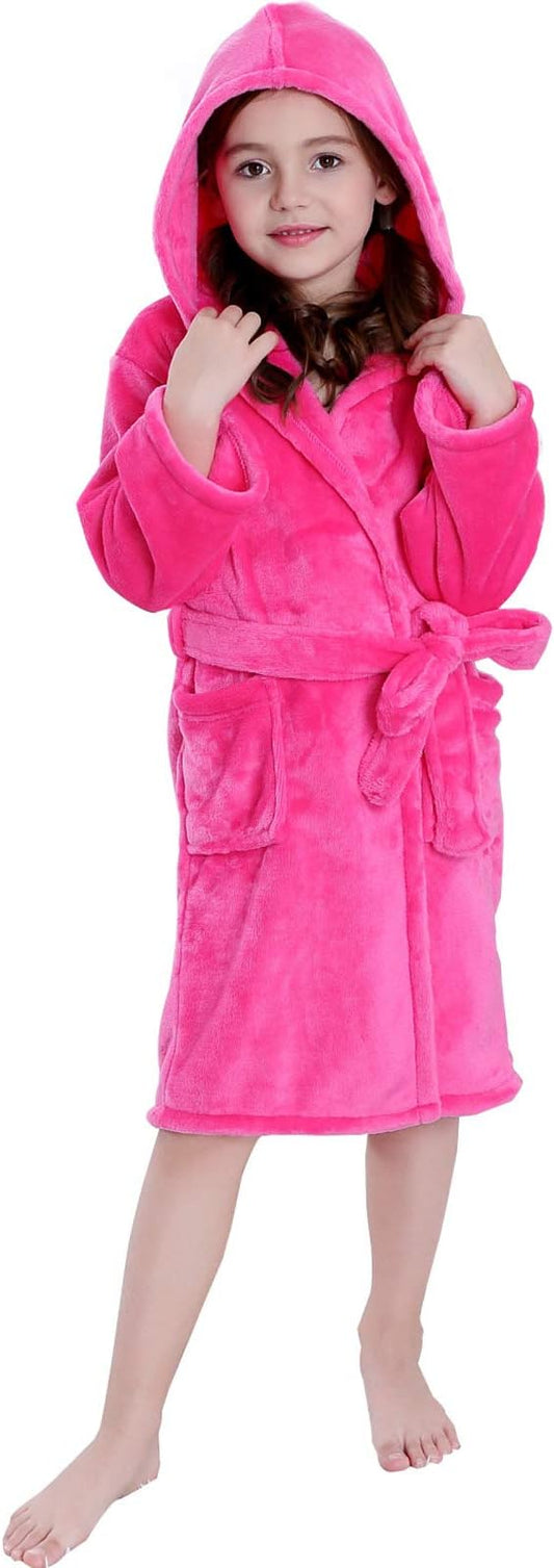 Hooded Herringbone Girl's Fleece Soft Spa Kimono Long Robe,Kids Comfy Sleepwear Bathrobe