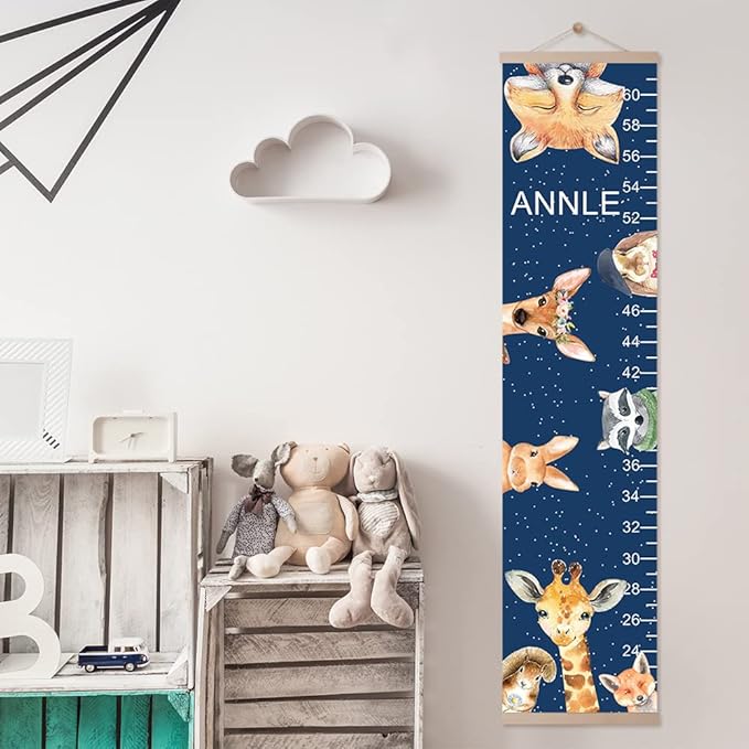Personalized Name Kids Growth Chart Ruler Flower Dinosaur Growth Ruler Canvas Wall Ruler Oak Solar Woodland Theme Kids Height Chart Baby Wall Growth Chart with Custom Name (Woodland)