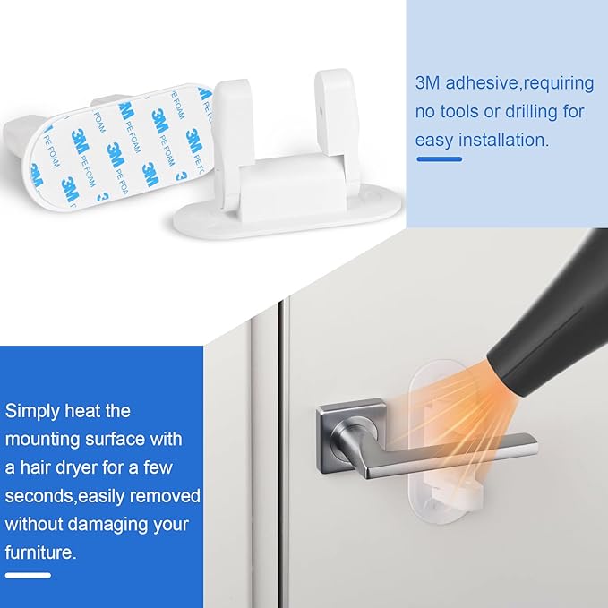 Door Handle Baby Proof, 2 Packs Prevents Kids From Opening Doors. Baby Door Lock, 3M Adhesive, Easy to Install, No Tools or Tape Required. Doors Lever Lock, Great for Dogs and Cats