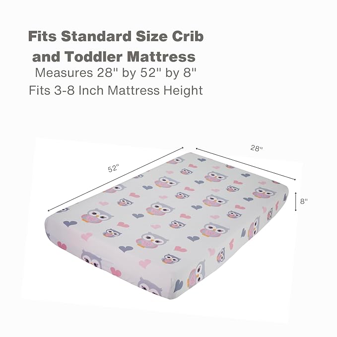 Everyday Kids 2 Pack Fitted Girls Crib Sheet, 100% Soft Breathable Microfiber Baby Sheet, Fits Standard Size Crib Mattress 28in x 52in, Nursery Sheet - Sweet Owls/Pink