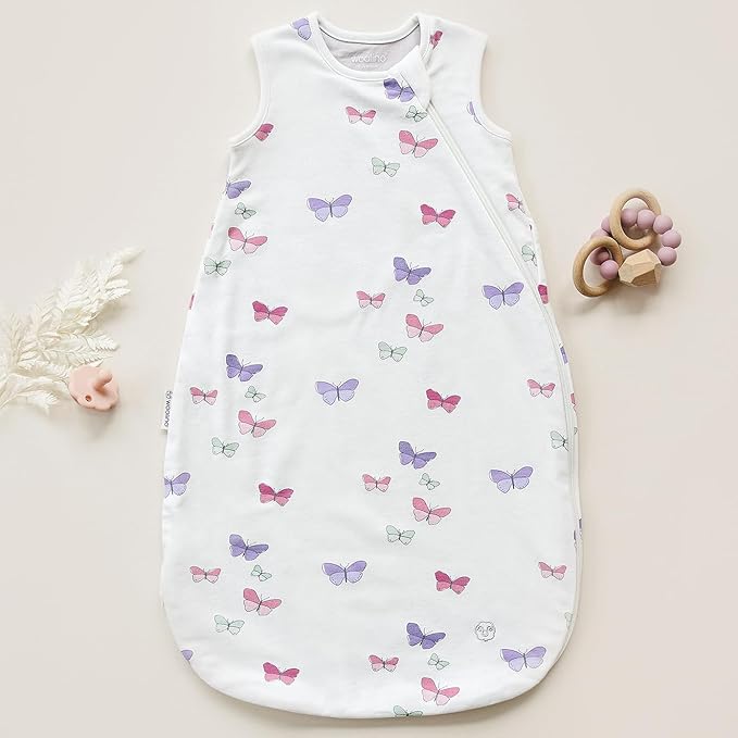 Woolino Merino Wool and Organic Cotton Baby Sleep Bag - 4 Season Classic Sleep Sack for Baby - Two-Way Zipper Sleeping Bag for Baby and Toddler - 6-18 Months - Butterfly