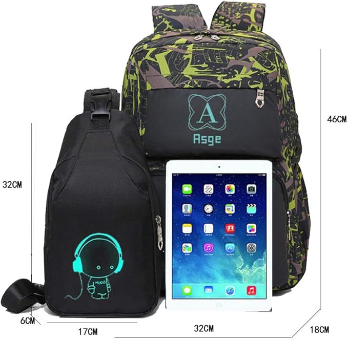 Asge boys backpack for kids camo bookbag for middle school bags travel back pack (Green)