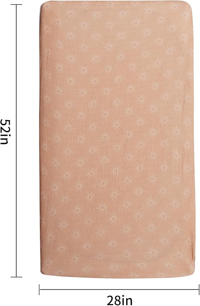 Muslin Crib Sheets–100% Organic Cotton Baby Sheets for Boys & Girls,2 Pack Muslin Mini Crib Sheets for Toddler Mattress,Breathable Crib Mattress Sheets 28''x52''(Sun)