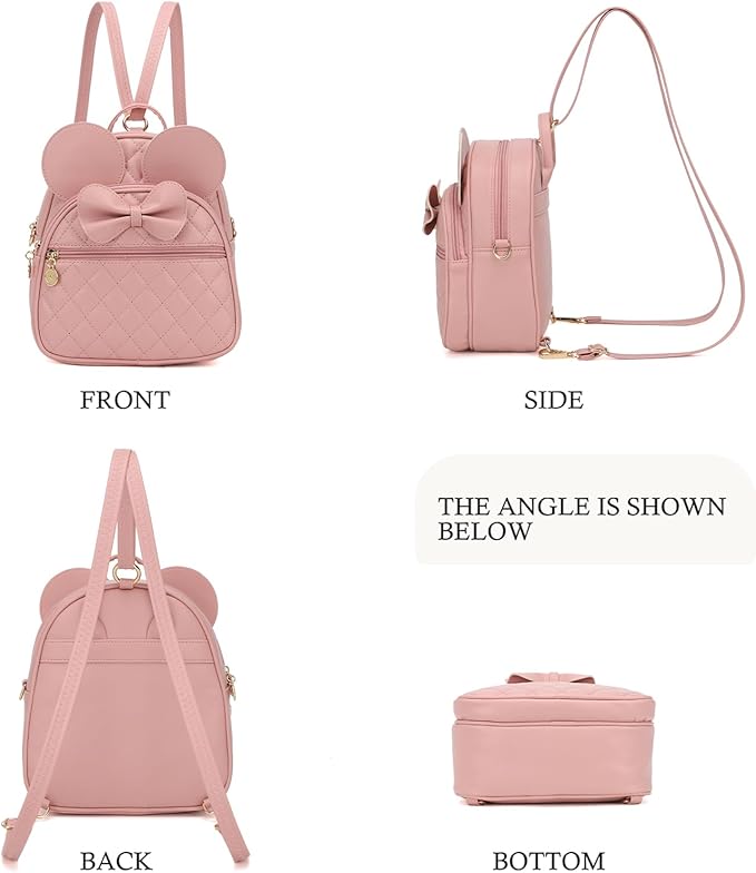 KL928 Girls Mini Backpack Bowknot Polka Dot Cute Small Daypacks Convertible Shoulder Bag Purse for Women