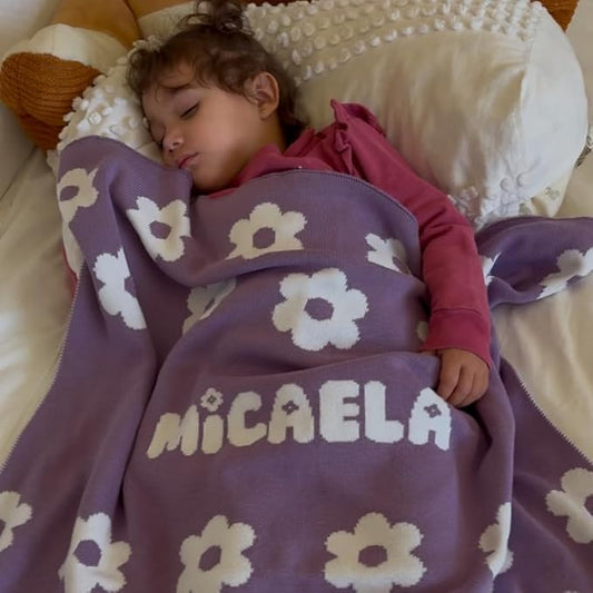 Personalized Icon Pattern Blanket – 100% Organic Cotton Customized Baby Blanket, Custom Name, Crib 36x60, Gift for Baby Shower, Birthday Present, Girls and Boys, Toddlers Kids - Made in America
