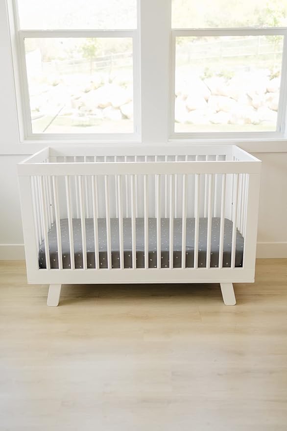 Ecolino Fitted Crib Sheet, 100% Organic Cotton Baby Crib Sheets for Boys and Girls. Fits Standard Crib and Toddler Mattresses, Soft and Breathable in Slate Twinkle