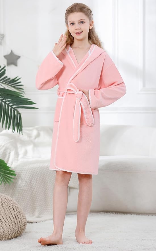 Umeyda Boys Girls Bathrobe Soft Towel Hooded Robe Kids Terry Cloth Cotton Robes, 3-12 Years