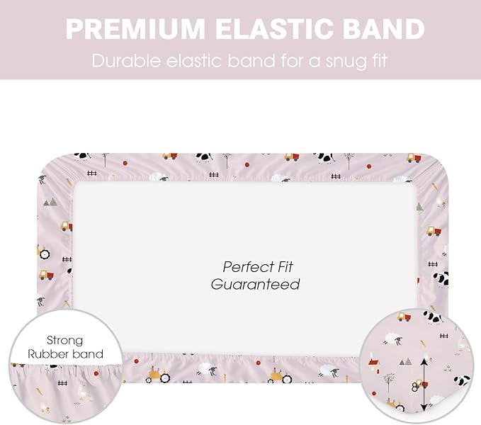 Little Grape Land Toddler Sheets 4 Pack – Baby Crib Sheets Fitted for Boys Girls, Standard Size 28x52‘’ Crib Mattress, Super Soft Breathable Washable Microfiber,Pink Sheep