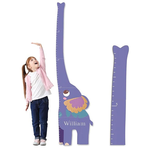 Woodemon Personalized Name Growth Chart for Kids, Elephant Patchwork Wooden Height Chart for Wall Decor, Baby Boy Girl Measurement Ruler for Room 63" x 15.7"