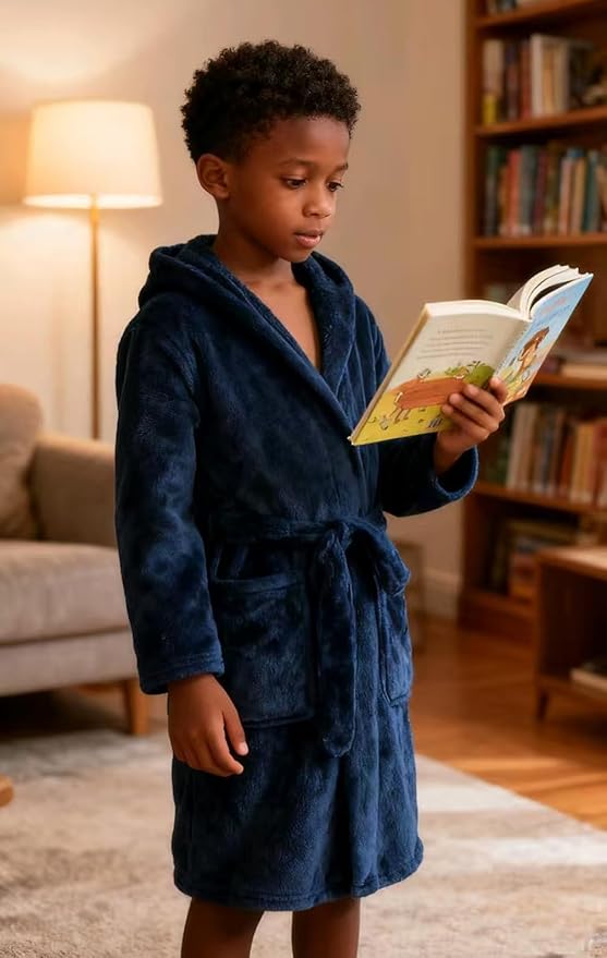 Boys Girls Robe Kids Flannel Hooded Bathrobe Sleepwear Pajamas Toddler Soft Plush Robes for Girls 2-16 Years
