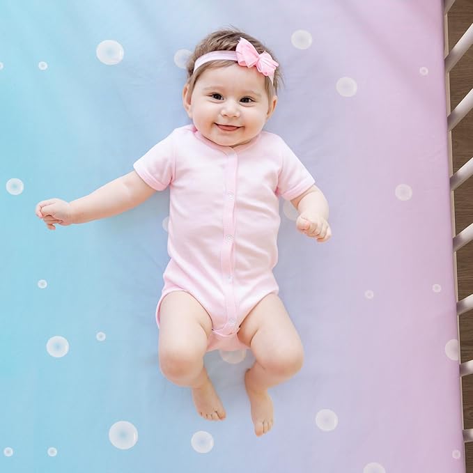 4 Pieces Crib Bedding Set for Baby Boys Girls, Infant Toddler Nursery Baby Bedding Sets Includes Cartoon Quilt, Fitted Crib Sheet, Crib Skirt and Plush Mermaid Toy