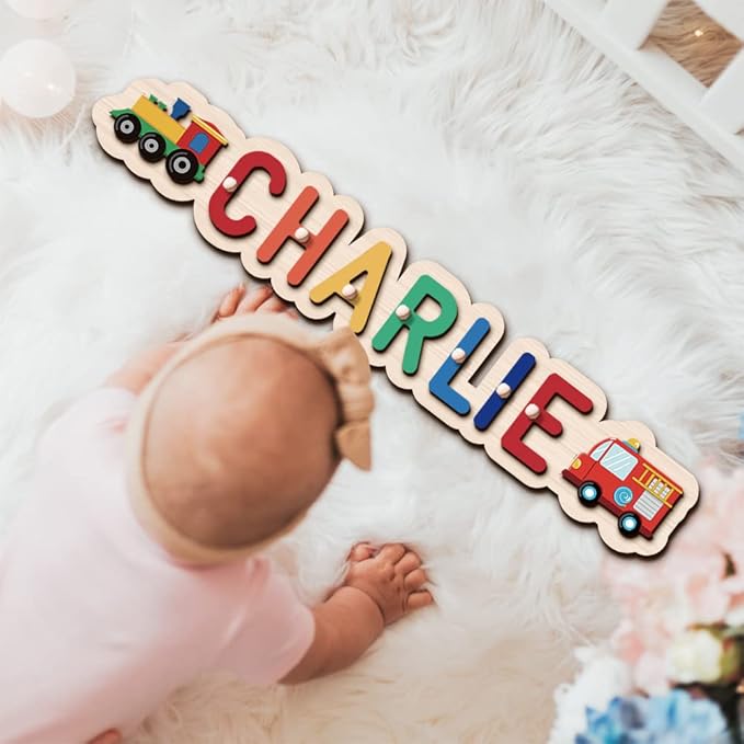 Personalized Name Puzzle for Kids, Personalized Baby Custom Name Puzzles for Toddlers 1-3, Customized 1st Birthday for Girls & Boys Wooden Wave Puzzle Montessor Toys for Kids