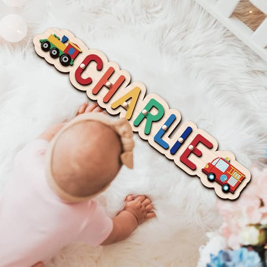 Personalized Name Puzzle for Kids, Personalized Baby Custom Name Puzzles for Toddlers 1-3, Customized 1st Birthday for Girls & Boys Wooden Wave Puzzle Montessor Toys for Kids