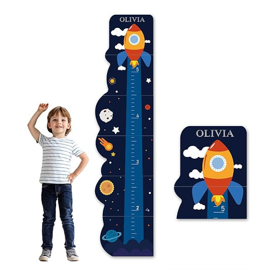 Woodemon Personalized Name Growth Chart for Wall, Rocket Wood Height Chart for Kids, Height Measurement for Wall, Boy Girls Height Wall Chart Growth Measuring Ruler, Toddler Playroom Decor