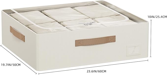 CYhom Underbed Storage Bins With Metal Frame, 10" High Under Bed Storage Containers, Large Capacity Under Bed Organizer Boxes (Beige, 23.6” L x 19.7” W x 10” H)