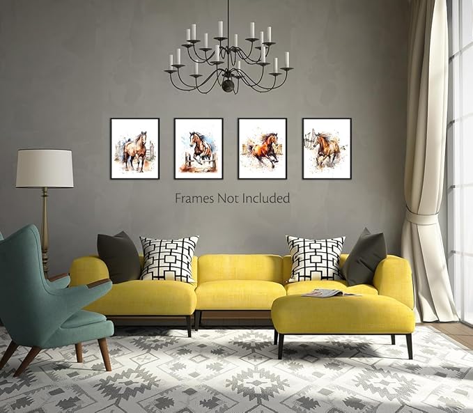 LNLAGBO Horse Wall Art,Watercolor Horse Print,Wild Horses Posters,Colorful Animal Canvas Art,Farm Running Horses Picture for Farmhouse Bedroom Home Decor Set of 4(8"X10"Unframed)