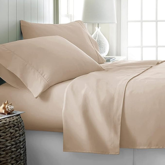 Twin Beige Sheet Set, 4 Piece Microfiber Bed Sheets，Soft Flat Bed Sheets Cover, Hotel Luxury 1800 High Thread Count Comfy Sheets, 21" Deep Pocket Fitted Sheets, Wrinkle Free