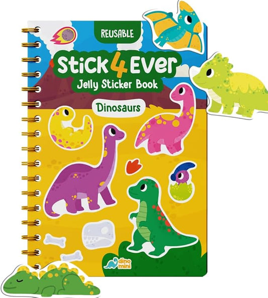 Stick4Ever Jelly Sticker Book - for Kids - Waterproof, Easy to Clean Reusable Sticker Book for Toddlers- Reusable Road Trip Activities for Kids - Stocking Stuffers for Toddlers (Dinosaurs)