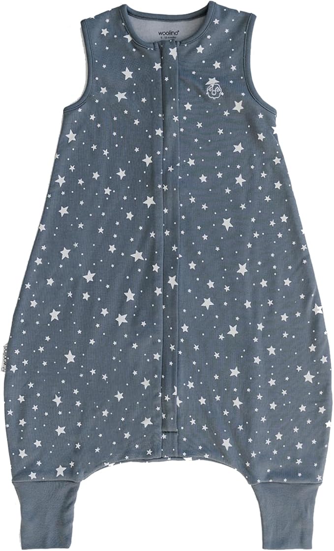 Woolino 4 Season Baby Sleep Bag or Sack with Feet, Australian Merino Wool and Organic Cotton, 6-18 m, Star Gray