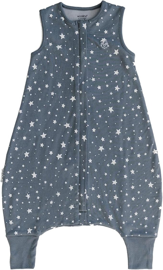 Woolino 4 Season Baby Sleep Bag or Sack with Feet, Australian Merino Wool and Organic Cotton, 6-18 m, Star Gray