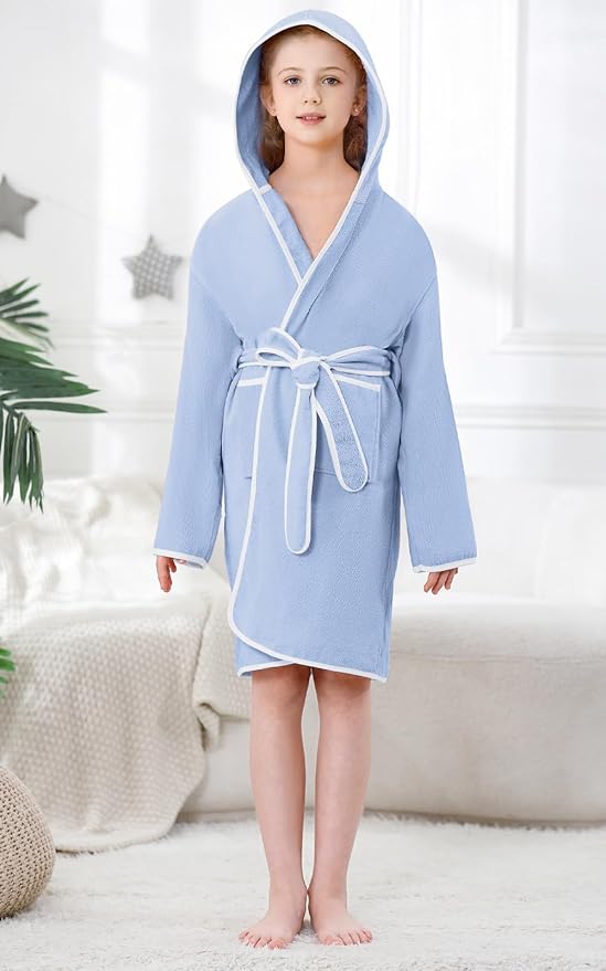 Umeyda Boys Girls Bathrobe Soft Towel Hooded Robe Kids Terry Cloth Cotton Robes, 3-12 Years
