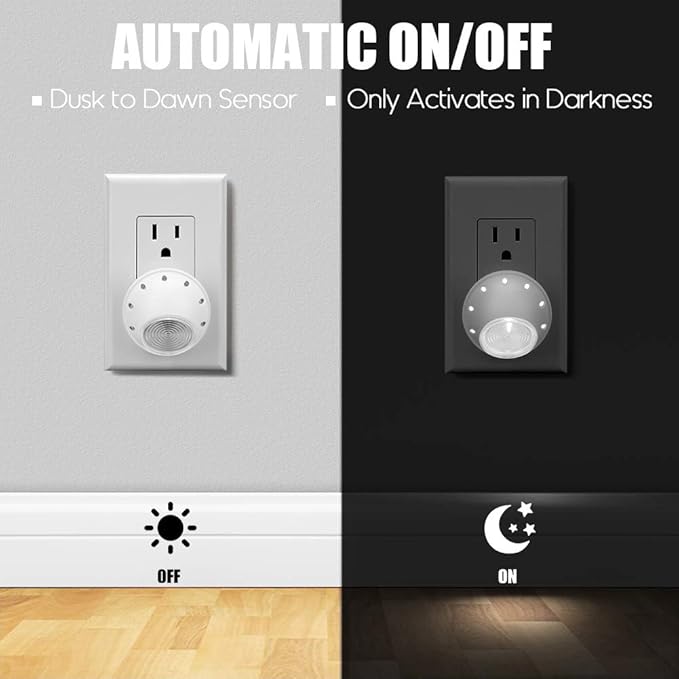 Emotionlite Plug-in Night Lights, Neutral White LED Nightlight, 360° Rotation, Dusk to Dawn Sensor, Kids, Adult, Bedroom, Hallway, Bathroom,Kitchen, Stairways, Corridor, 6 Pack