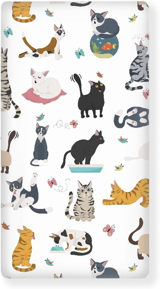 Different Cats Poses Baby Crib Sheets Fitted Crib Sheets Kid Crib Fitted Sheets Crib Cover Single Pack 28"x52" for Boys Girls