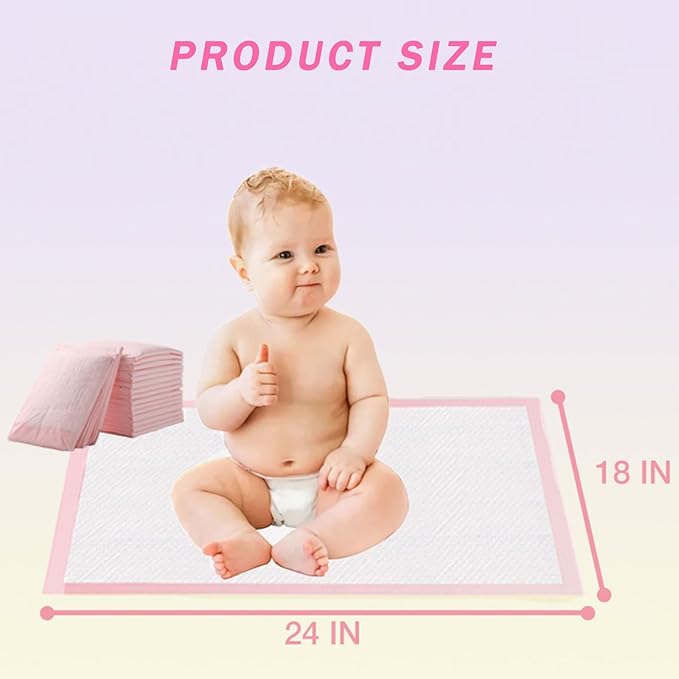 Baby Disposable Changing Pads, 50 Count Portable Diaper Changing Pad Liner, Baby Changing Pad Waterproof Underpads, Breathable, Soft Non-Woven Fabric, Quick Absorb (18x24 Inch, Pink)