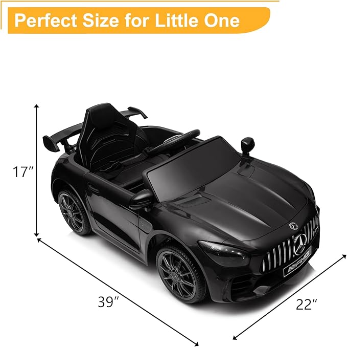 Winado 12V Ride on Car, Licensed Mercedes Benz AMG GTR Battery Powered Electric Vehicle, w/Parent Remote, Wider Seat, LED Lights, Openable Doors, MP3 Player, Smooth Start, 3 Speeds - Black