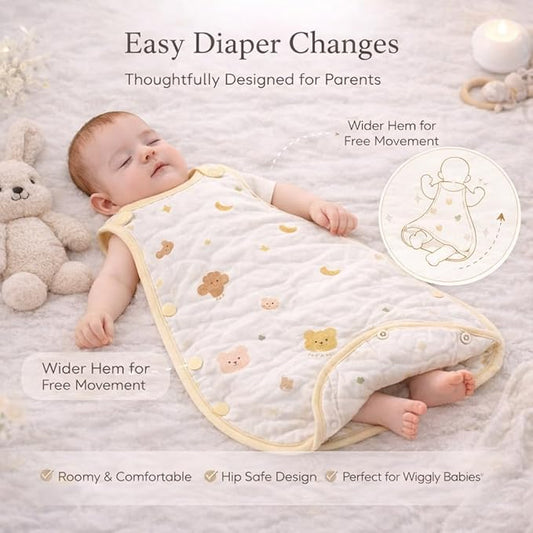 Baby Sleep Sack, Organic Cotton Wearable Blanket, Sleeveless Adjustable Sleeping Bag