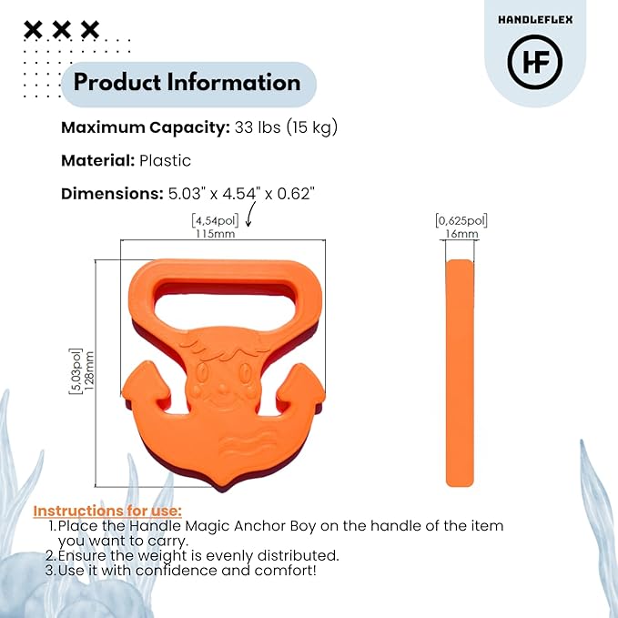 Handle Magic Anchor Boy (1 Unit) Bag Carrier | Ergonomic Grip and Bag Holder | 33 lbs Capacity | Lightweight & Comfortable for Shopping & Travel - Made in USA (Vibrant Orange)
