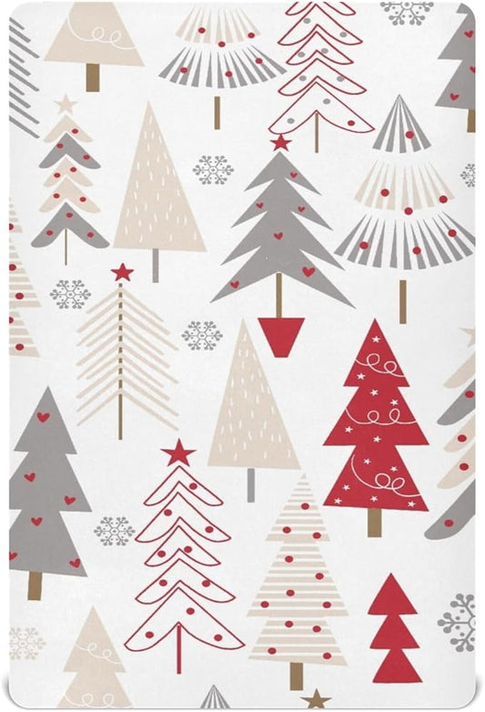 CEBUGI Stretchy Crib Sheet for Baby Boy Girl,Cute Christmas Trees Portable Mini Fitted Pack N Play Playard Sheet for Neutral,Ultra Soft Material,Full Standard Toddler Mattresses,S