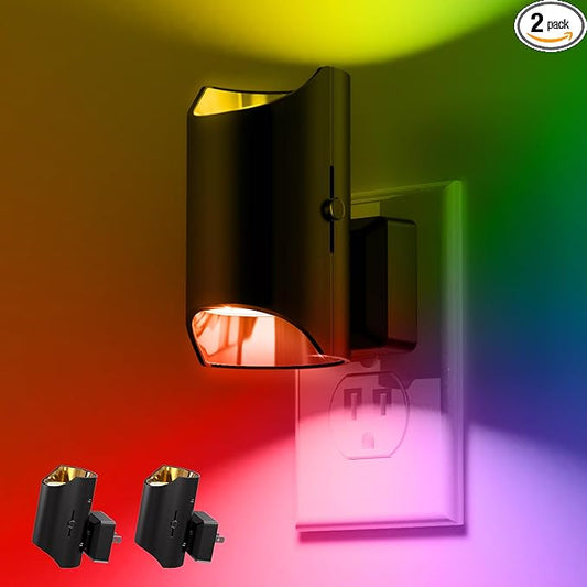 L LOHAS LED Night Lights Plug into Wall, Plug in Night Light with Dusk to Dawn Sensor, Color Changing Nightlight for kids Hallway Bedroom Stairway Bathroom Gift and Party, 2 Pack