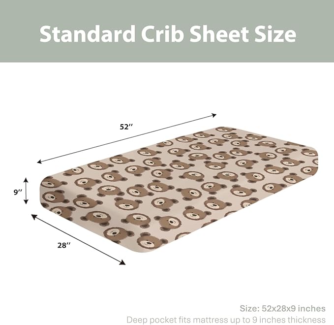 Neutral Boho Bears Baby Crib Sheets for Boy Girl 52x28Inch Cute Brown Bear Soft Snug Fitted Crib Mattress Covers Watercolor Bears Nursery Baby Sheet for Crib and Toddler Bed Mattresses