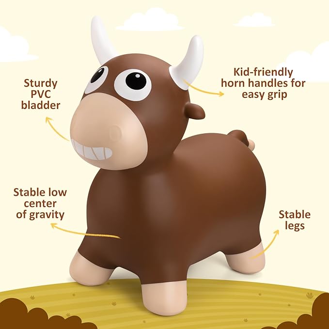 Upper Rider Bouncy Horse Hopper, Inflatable Farm Cow Bouncy Bull, Bounce and Ride on Animal Bouncer for Toddlers, Indoor Outdoor Birthday Gifts for Boys Girls 18 Months 2 3 4 5 6 Years Old