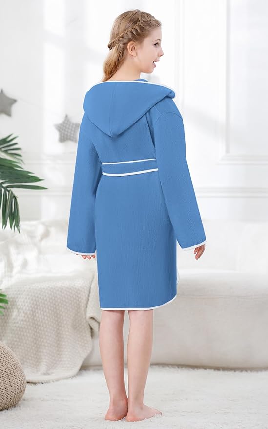 Umeyda Boys Girls Bathrobe Soft Towel Hooded Robe Kids Terry Cloth Cotton Robes, 3-12 Years