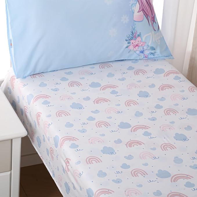 4 Piece Toddler Bedding Set for Girls,Soft Crib Bed Sheets Set in a Bag Including Comforter, Flat Sheet, Fitted Sheet and Pillowcase(Unicorn)