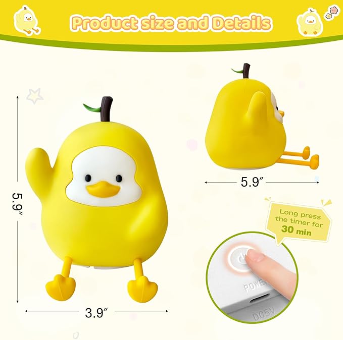 loatme Night Light for Kids, Rechargeable Dimmable Silicone LED Nightlight with 7 Colors, Baby Nursery Night Lamp, Touch Squishy Lamp, Cute Gifts for Girls, Boys, Toddler Room Decor, Yellow Duck