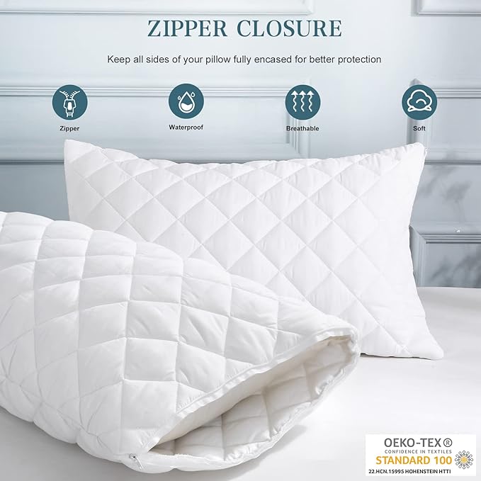 UNILIBRA 2 Pack Waterproof Pillow Protector Quilted King Size(21"X36")