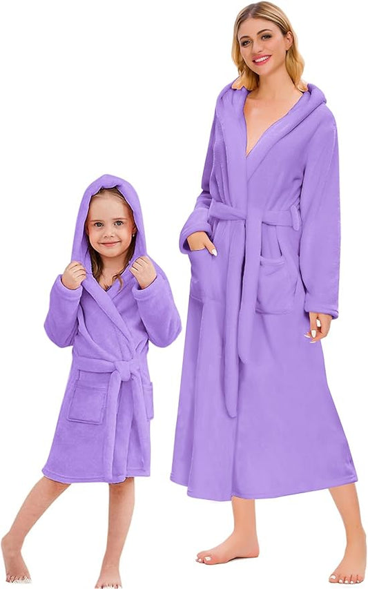 Umeyda Girls & Women Fleece Hooded Robes, Soft Fuzzy Bathrobe Warm Plush Fluffy Bath Robe for Kids Womens