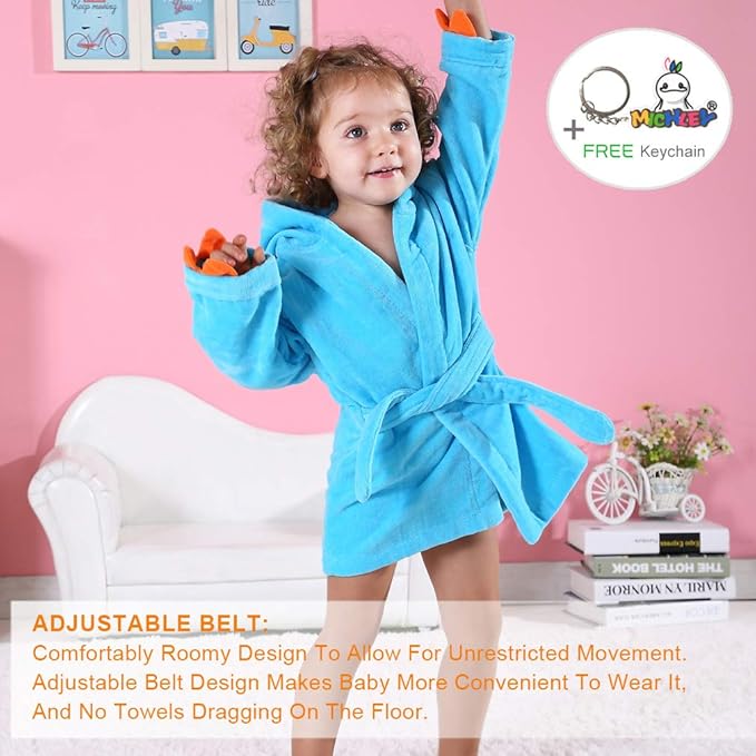 MICHLEY Girls Boys Robe Cotton Towel Baby Animal Dinosaur Style Hooded Bathrobe