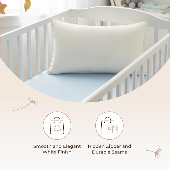 Organic Cotton Pillow Protector - 100% Waterproof Pillow Protector Toddler Size GOTS & Fairtrade Certified - 140GSM Hypoallergenic Machine Washable Breathable Cover with Edge Piping - 2 Pack (Toddler)