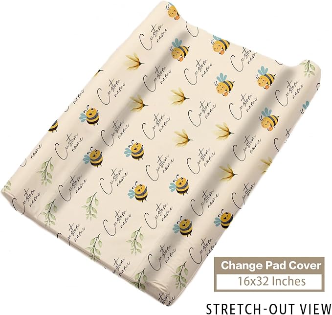 Custom Name Crib Bedding Set 3-Piece – Yellow Bee Design Baby Bedding Set with Personalized Soft Blanket, Fitted Sheet, Changing Pad Cover – Ideal Newborn Gift for Boys and Girls