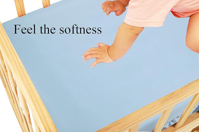 Knlpruhk Silk Fitted Crib Sheet 28" x 52" Surface (100% Pure Mulberry Silk) – 9" Deep Pocket (Satin) for Baby Hair 19 Momme 6A High Grade Fibers Ultra Soft Smooth Breathable Lt Blue