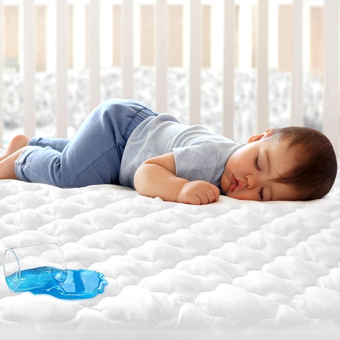 Waterproof Crib Mattress Protector 2 Pack Fitted Crib Sheets Cover Toddler Bed Mattress Pad Protector for Boys Girls, Skin-Friendly & 100% Absorbent Machine Wash