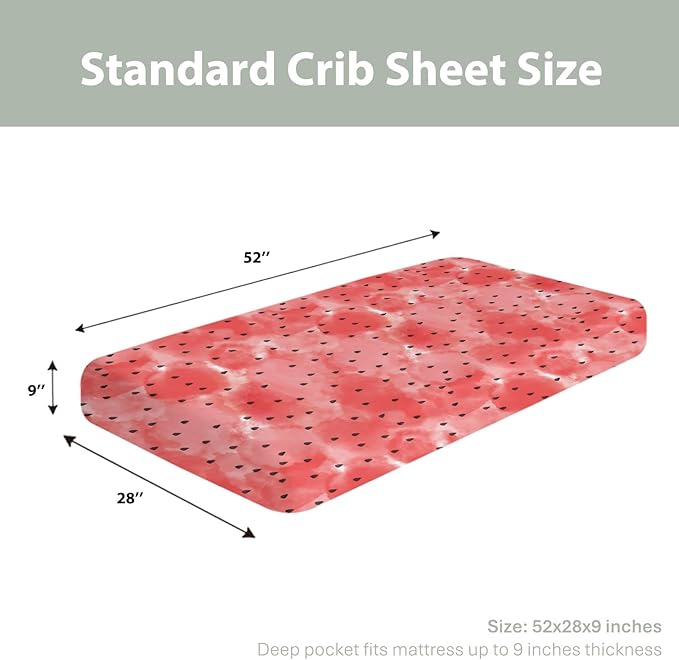 Red Watermelon Baby Crib Sheets for Boy Girl 28"x52" Tropical Summer Fruits Soft Snug Fitted Crib Mattress Covers Beach Vacation Nursery Baby Sheet for Standard Crib & Toddler Bed Mattresses