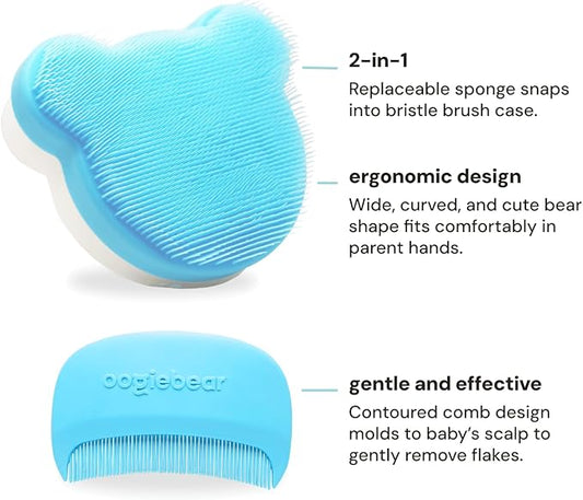 oogiebear Cradle Cap Brush Kit for Babies – Gentle and Safe Scalp Massage Care with Sponge, Brush, and Comb for Newborns and Babies