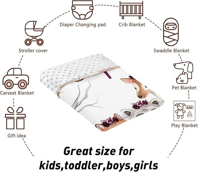Custom Name Crib Bedding Set 3-Piece – Rose Animal Design Baby Bedding Set with Personalized Soft Blanket, Fitted Sheet, Changing Pad Cover – Ideal Newborn Gift for Boys and Girls
